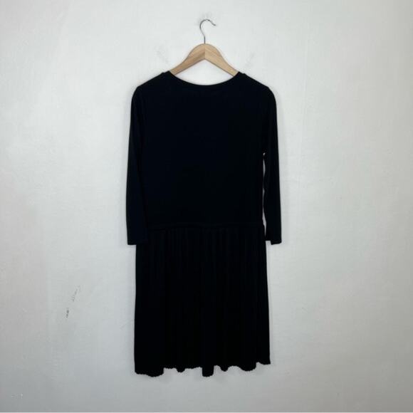 NWT J. Jill Black Pleated Drawstring-Waist Knit Dress 3/4 Sleeve Stretch Knit - Picture 4 of 14